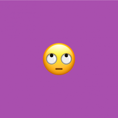 purple background with face with rolling eyes emoji on it