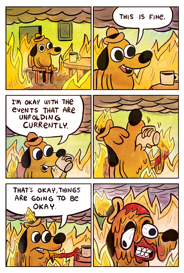 KC Green's full This Is Fine dog comic strip