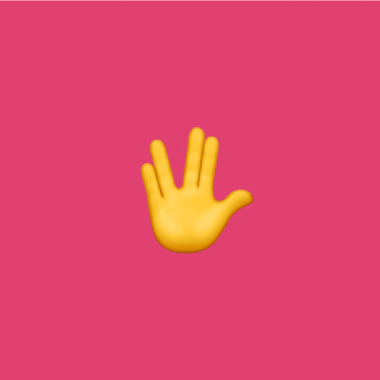 pink background with Vulcan salute emoji on it