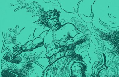 drawing of Norse god, Thor in green background