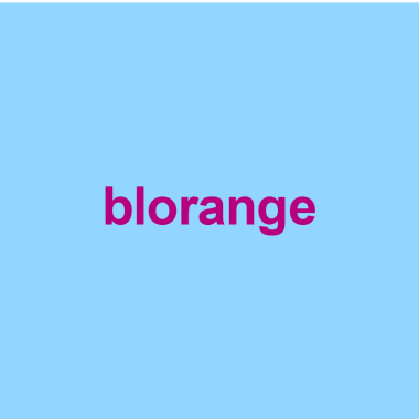 light blue background with purple words saying blorange on it