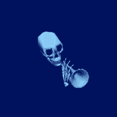 skeleton playing a trumpet